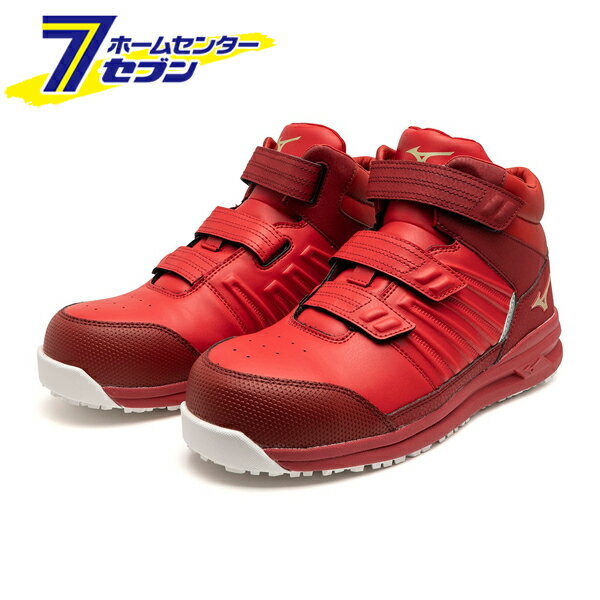 ミズノ オールマイティ ワークシューズ 26.5cm レッド×ゴールド×レッド SSII 21 H F1GA220562265 [ワーキング スニーカー メンズ ハイカット ベルト靴 軽量](hc9)