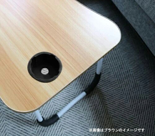 折りたたみ ガジェットテーブル ドリンクホルダー付き ホワイト 60123 [折り畳みテーブル ミニテーブル 机 タブレットスタンド トレードワン] hc999-11801966 カー用品・日用品のホームセンター サンプル画像2