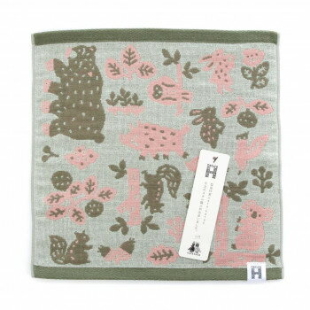ハートウエル　katakata森と動物 ハンカチ グリーン【メーカー直送：代金引換不可：同梱不可】【 ...