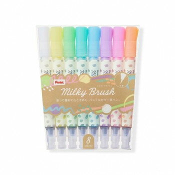ぺんてる ミルキーブラッシュ 8色セット GFH-P8ST 1個入【メーカー直送：代金引換不可：同梱不可】【北海道・沖縄・離島は配達不可】