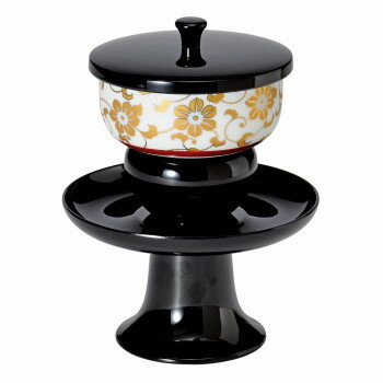 Buddhist Instruments - 高茶台セット 九谷焼茶碗付 4.5寸 黒/白粒鉄仙 530745018b091【メーカー直送：代金引換不可：同梱不可】【北海道・沖縄・離島は配達不可】