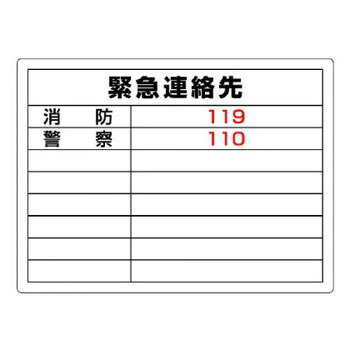 ユニット 高圧ガス標識　緊急連絡先 827-60【メーカー直送：代金引換不可：同梱不可】【北海道・沖縄・離島は配達不可】