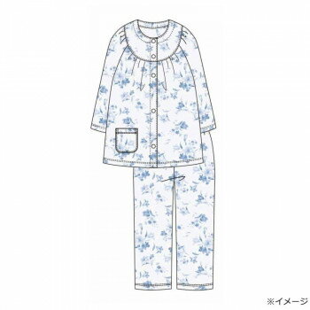 Cotton - ギャルソンヌ　レディスパジャマ　ブライトストライプ　ユリ柄　切り替え7分袖　サックス　161626　Mサイズ【メーカー直送：代金引換不可：同梱不可】【北海道・沖縄・離島は配達不可】