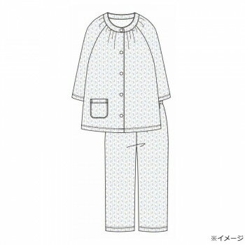 Cotton - ギャルソンヌ　レディスパジャマ　綿100％　天竺　幾何花柄ストライプ　切り替え7分袖　サックス　161056　Mサイズ【メーカー直送：代金引換不可：同梱不可】【北海道・沖縄・離島は配達不可】