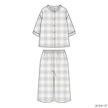 Cotton - ギャルソンヌ　レディスパジャマ　綿100％　楊柳ガーゼ　格子柄　七分袖シャツ　パープル　261006　Mサイズ【メーカー直送：代金引換不可：同梱不可】【北海道・沖縄・離島は配達不可】