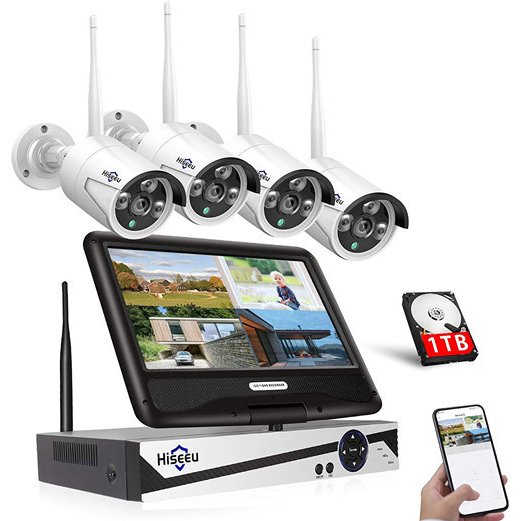 ワイヤレス防犯カメラセット Hiseeu 屋外セキュリティカメラ 10.1イン NVR 8チャンネルまで増設可 カメラ4台 300万画素 遠隔監視 HIS-B07Q2XL2VRのサムネイル