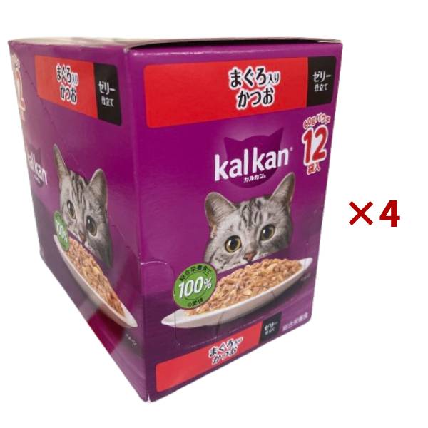 【まとめ買い×4個セット】マースジャパン カルカン パウチ まぐろ入りかつお 60g×12袋入 ゼリー仕立て キャットフード 猫用 ウェット