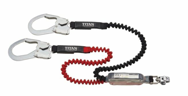 タイタン TITAN EXJ伸縮ストラップ式 タイプ1ランヤード ブラック／レッド ダブル （墜落制止用器具） HL-ERW