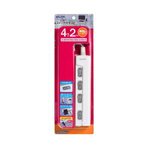 朝日電器 LEDランプ スイッチ付タップ4P2m横 WLS−LY4200REB