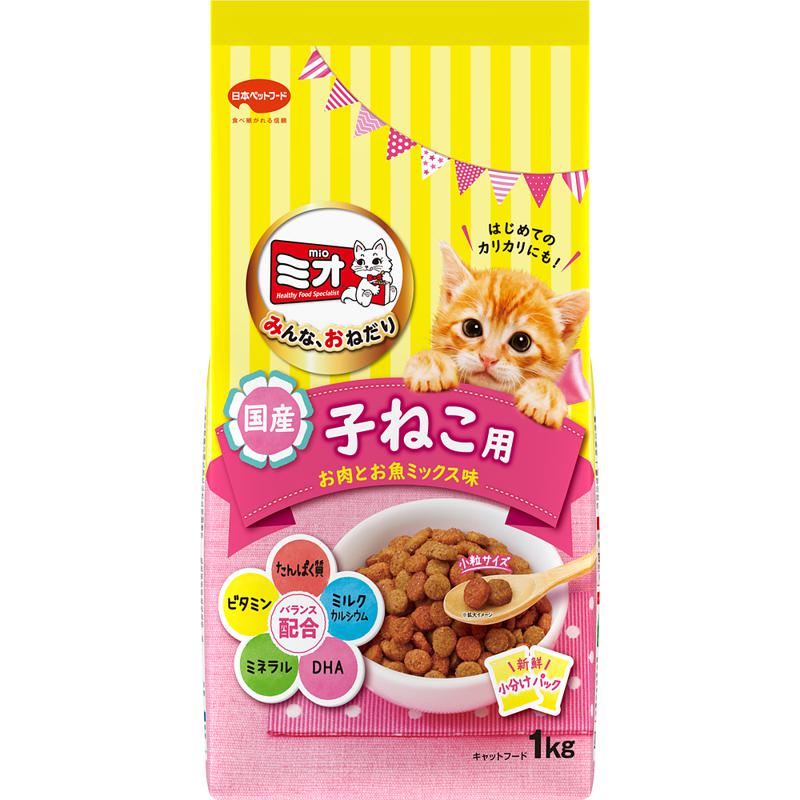 【セット販売】 ミオ ドライ 子ねこ用 お肉とお魚ミックス味 1kg 国産 子猫 (×4セット) 日本ペットフード