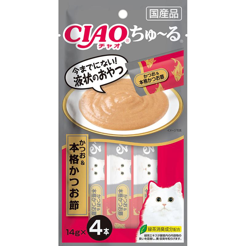 【セット販売】いなば CIAO ちゅーる かつお＆本格かつお節 14g×4P (×12セット) チャオ ちゅ〜る