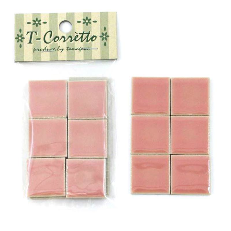 モザイクタイル T-コレット 角 ピンク 25×25×4mm 12個入り 玉川窯業 (25K-03)