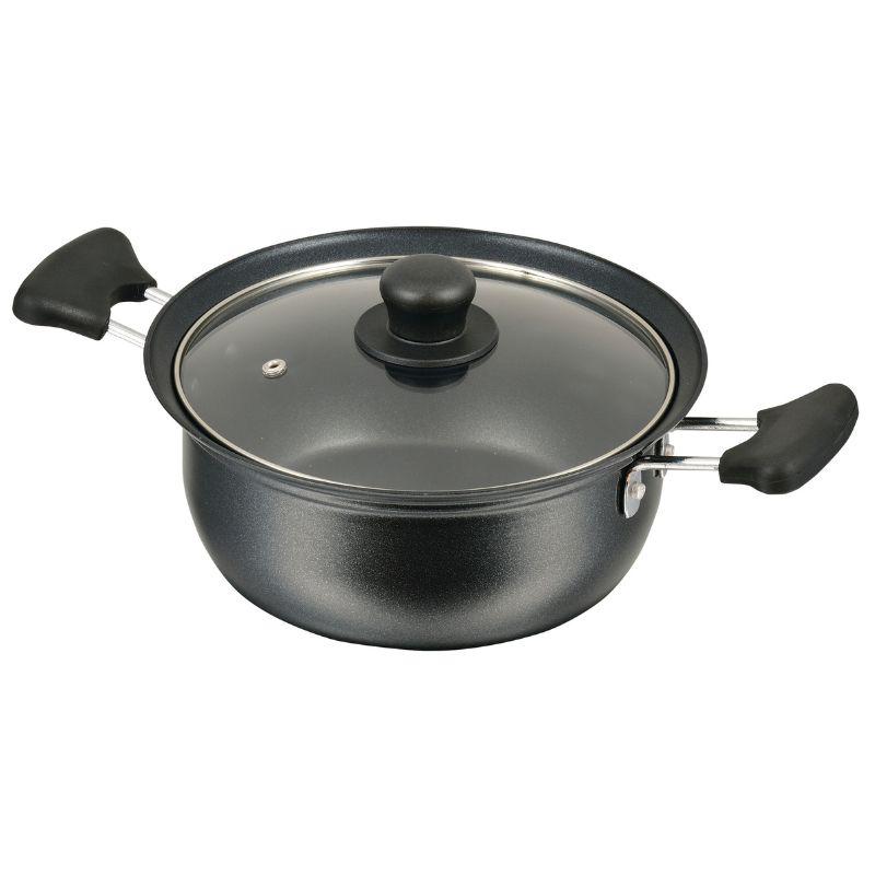 パール金属 バブシャッター ふっ素加工IH対応 ガラス蓋付両手鍋 20cm HB-2873