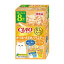 商品コード : 4901133319426商品名 : CIAOだしスープ鰹・ささみV8袋入りバラエティタイプで毎日飽きない。商品説明 : チャオパウチ8こバラエティパック。ライフステージ : 全ステージ原材料 : 【かつお ほたて貝柱・ささみ入り】鶏肉（ささみ）、かつお、ほたて貝柱、ほたてエキス、糖類（オリゴ糖等）、植物性油脂、増粘安定剤（増粘多糖類、加工でん粉）、ミネラル類（Na、P、Cl）、調味料（アミノ酸）、ビタミンE、カラメル色素、カロテノイド色素、緑茶エキス【ささみ ほたて貝柱入り】鶏肉（ささみ）、ほたて貝柱、ほたてエキス、糖類（オリゴ糖等）、植物性油脂、増粘安定剤（増粘多糖類、加工でん粉）、ミネラル類（Na、P、Cl）、調味料（アミノ酸）、ビタミンE、カラメル色素、カロテノイド色素、緑茶エキス大分類 : 猫小分類 : ウェット原産国 : 日本※こちらの商品は予告なくリニューアルする場合がございます。パッケージや説明文とは異なる場合がある商品となります。新・旧のご指定やリニューアルを理由とした返品・交換はお受けできかねます。予めご了承ください。