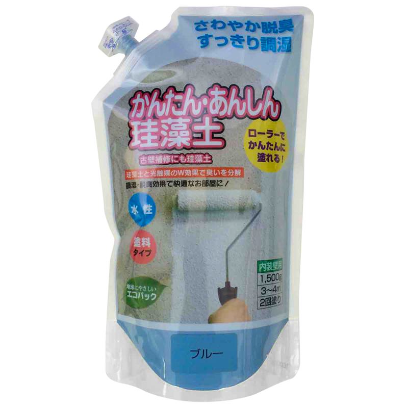 ローラーで塗れる！ かんたん・あんしん珪藻土 ブルー 1.5kg フジワラ化学