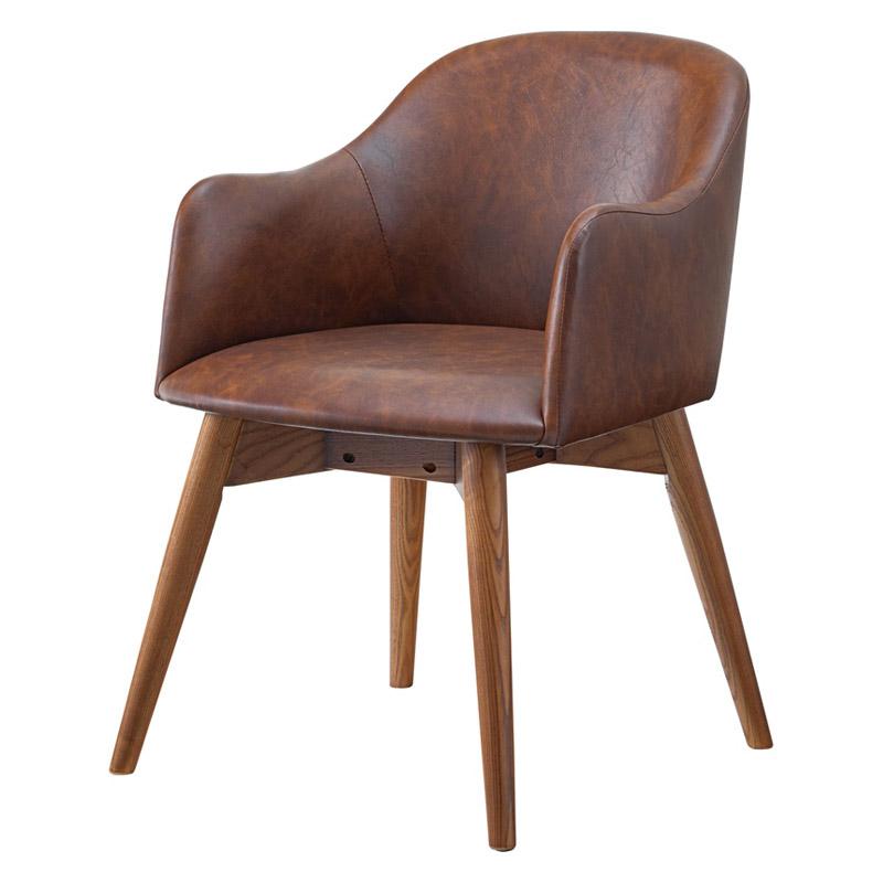 チェア ダイニングチェア 椅子 イス デスクチェア 北欧 おしゃれ 肘付き W50×D55×H73 ブラウン ソフトレザー カラメリ チェア KRM-010DBB 東谷 azumaya