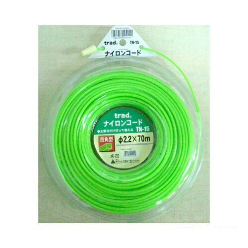 TRAD ナイロンコード（四角） TN−14　Φ2．2×30m 【4954458294213】特徴●樹木のまわり・壁際の草刈りに用途●草刈用ナイロンコード仕様●2．2mm×30m付属品（セット内容）材質特記事項JANコード4954458294213色・柄原産国●台湾パッケージ寸法　縦×横×奥行(暑さ)190×165×45mm商品質量170gTRAD ナイロンコード（四角） TN−14　Φ2．2×30m 【4954458294213】