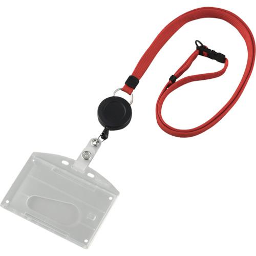 ■緑十字 吊り下げ名札(リール式ストラップ) クリア/赤 ハードケース 2枚収納式 吊名札346R〔品番:30004..