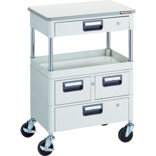 ■TRUSCO ツールワゴン フェニックスワゴン 省音 600X400 H880 引出付 天板付 ホワイト〔品番:PEW961VWZTW〕【1146182:0】[直送DS][店頭受取不可]