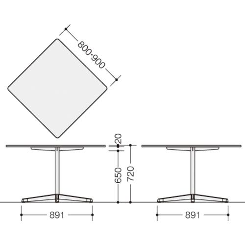 ■NAIKI フラップテーブル KHC型/天板:ホワイト 脚:ブラック/W900×D900×H720〔品番:KHCJ0990BWH〕【1250988:0】[送料別途見積り][法人・事業所限定][外直送][店頭受取不可] [3]