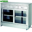 ■シンコー ステンレス保管庫 一段式ベース付 LDG型 (引出・ガラス戸) 1500×450×950〔品番:LDG15045〕【1295706:0】[法人・事業...