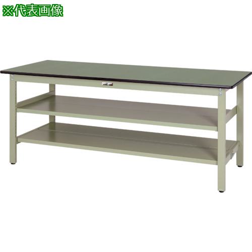 ■ヤマテック ワークテーブル300シリーズ 固定式 中間棚・全面棚板付 塩ビシート天板 W1500×600×H740〔品番:SWR1560TTS2GG〕【1326015:0】[法人・事業所限定][外直送元][店頭受取不可]