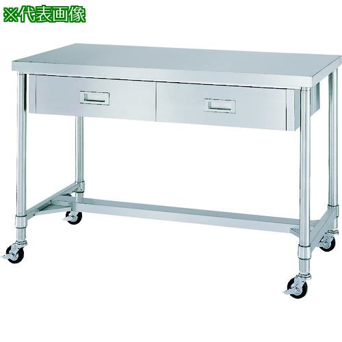 ■シンコー ステンレス(SUS430)作業台片面引出付H枠キャスター付 φ100ナイロン車 1200×600×800〔品番:WDHC12060N100〕【1335352:0】[法人・事業所限定][外直送元][店頭受取不可]