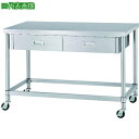 ■シンコー ステンレス(SUS430)作業台片面引出付四方枠キャスター付 φ100ゴム車 900×750×800〔品番:WDZC9075R100〕【133536...