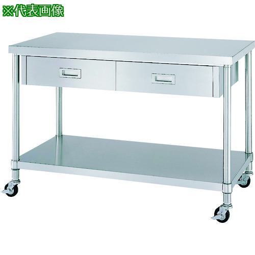 ■シンコー ステンレス(SUS304)作業台片面引出付ベタ板棚キャスター付 φ100ゴム車 1200×600×800〔品番:WDBNC12060R100〕【1335384:0】[法人・事業所限定][外直送元][店頭受取不可]