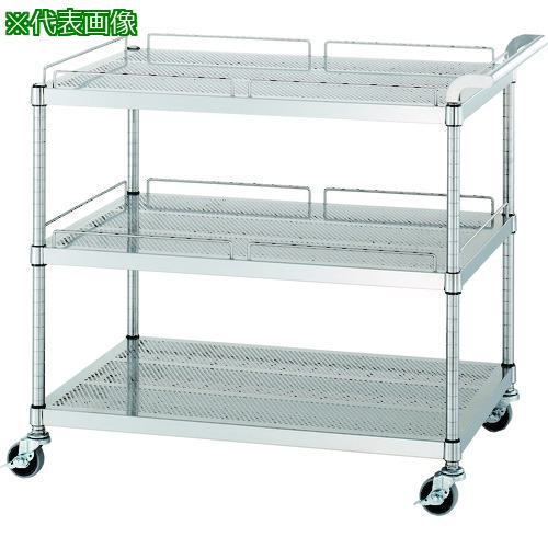 ■シンコー ステンレスワゴン(SUS430) 天地3段タイプ パンチング棚 ガード付2段ガード無1段 φ75ウレタン車 900×600×800〔品番:PM219060U75〕【1335416:0】[法人・事業所限定][外直送元][店頭受取不可]