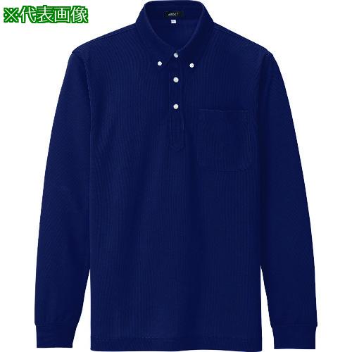 ■アイトス 吸汗速乾(クールコンフォート)長袖ボタンダウンポロシャツ(男女兼用) ネイビー 3L〔品番:105980083L〕【1429977:0】[送料別途見積り][店頭受取不可]