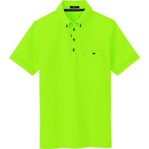 ■アイトス 部屋干しボタンダウン半袖ポロシャツ(男女兼用) ライム LL〔品番:7667016LL〕【1431517:0】[送料別途見積り][掲外取寄][店頭受取不可]