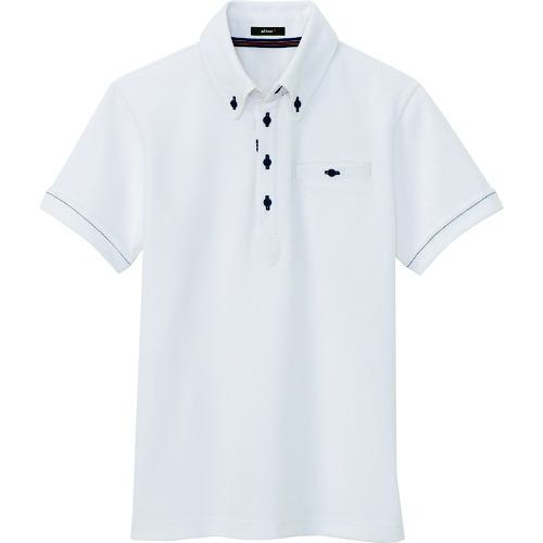 ■アイトス 部屋干しボタンダウン半袖ポロシャツ(男女兼用) ホワイト L〔品番:7667001L〕【1431540:0】[送料別途見積り][掲外取寄][店頭受取不可]