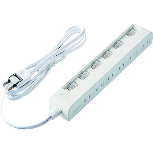 ■ELECOM 省エネタップ 個別スイッチ 横挿し 6個口 2m ホワイト〔品番:TE5C2620WH〕【1474148:0】[店頭受取不可]