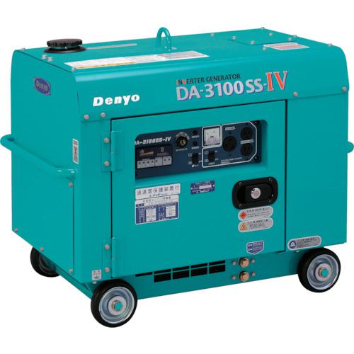 《メーカー》デンヨー（株）《品番》DA-3100SS-IV《特長》●高性能インバータ発電を搭載しています。●LEDランプを使用したエンジンモニタを採用しています。《用途》●小規模な現場仕事の仮設電源に。●防災用の電源に。●お祭りやイベントなどの仮設電源に。《仕様》●周波数(Hz):50/60●騒音値(dB):64 7mdB(A)●タンク容量(L):15●使用燃料:軽油●連続運転時間(h):約13.8●全長(mm):910●全幅(mm):590●全高(mm):750●エンジンオイル容量(L):2.5●始動方式:セルモータ●燃料:軽油●使用温度範囲(℃):-5〜40℃《仕様2》●オイル警報装置を標準装備●過負荷から発電機を守る電子ブレーカ内臓●加速度保護装置を装備●自動エア抜き装置を装備《原産国（名称）》日本《材質／仕上》《セット内容／付属品》《注意》《JANコード》《本体質量》170.0kgデンヨー　防音型ディーゼルエンジン発電機　3．1kVA〔品番：DA-3100SS-IV〕[注番:1479065][本体質量：170.0kg]《包装時基本サイズ：910.00×590.00×750.00》〔包装時質量：170.0kg〕分類》工事・照明用品》発電機》ディーゼル発電機☆納期情報：取寄管理コード(909) メーカー直送品【法人限定＝会社名ご記入お願い致します。】