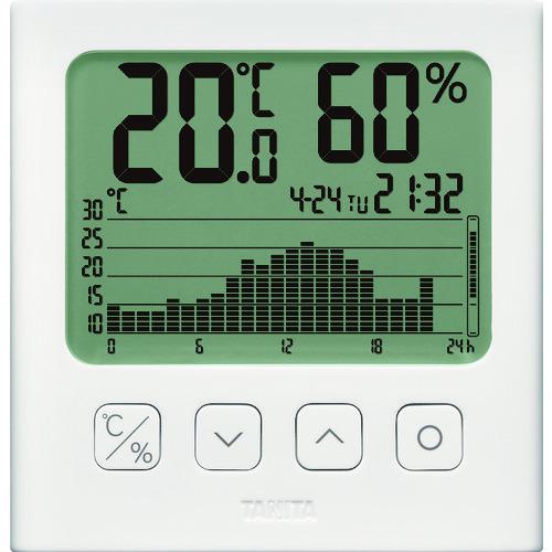 《メーカー》（株）タニタ《品番》TT-581《特長》●24時間の温湿度変化がわかるグラフ付きデジタル温湿度計です。●温度、湿度の日々の変化を確認し、理想の環境づくりをサポートします。《用途》●温度・湿度管理が必要な場所、施設に。《仕様》●測定温度範囲(℃):-9.9〜50.0●温度表示範囲(℃):-9.9〜50.0●温度最小表示(℃):0.1●測定湿度範囲(%RH):20〜95●湿度表示範囲(%RH):20〜95●湿度最小表示(%RH):1●幅(mm):107●奥行(mm):26●高さ(mm):110●電源(V):単4アルカリ乾電池2本(付属)●測定項目:温度、湿度●色:ホワイト●電源:単4アルカリ乾電池2本(付属)《仕様2》●時計(24時間表示)●カレンダー(日付・曜日)●メモリー(当日含む14日間)《原産国（名称）》中国《材質／仕上》●ABS樹脂●アクリル樹脂(PMMA)《セット内容／付属品》《注意》●付属の電池はお試し用です。《JANコード》4904785558106《本体質量》176.0gTANITA　グラフ付きデジタル温湿度計　白色〔品番：TT-581〕[注番:1487310][本体質量：176.0g]《包装時基本サイズ：130.00×40.00×185.00》〔包装時質量：288.0g〕分類》測定・計測用品》環境計測機器》温度計・湿度計☆納期情報：取寄管理コード(006) メーカー直送品 (欠品の場合有り)