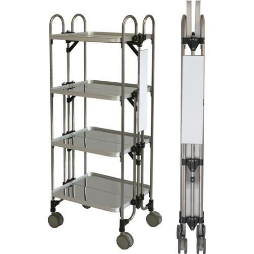 ■トクヤマ ステンレス 折りたたみ式ワゴン サイド表示仕様〔品番:FEAS4〕【1769496:0】[送料別途見積り..