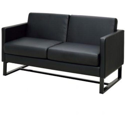 ■アールエフヤマカワ スクエアソファ レザー 2人掛け ブラック〔品番:GZSSFL2PBK〕【1778412:0】[法人・事業所限定][外直送元][店頭受取不可]