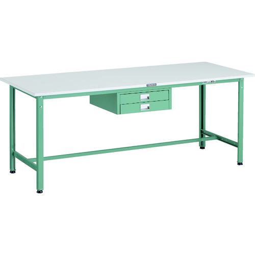 ■TRUSCO 軽荷重作業台(300kg)AE型 1800X750XH740 薄型2段引出し付 グリーン色〔品番:AE1800UDC2〕【1833852:0】[法人・事業所限定][直送元][店頭受取不可]