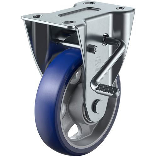 ■ユーエイ プレート式 固定 キャスター プレミアムウレタン 車輪径150mm ストッパー付き PMタイプ PMR-LB(R)型 取付寸法112×50(100×56)〔品番:PMR150APULBR〕【1950694:0】[店頭受取不可]