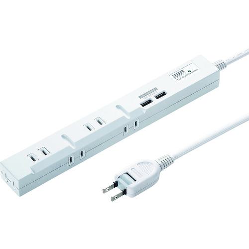 ■SANWA スリムタップUSB充電機能付き〔品番:TAPSLIM5U1〕【2033649:0】[法人・事業所限定][外直送元][店頭受取不可]