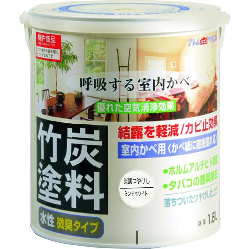 ■アトムペイント 水性竹炭塗料 1.6L 炭調ミントホワイト《4缶入》〔品番:0000112871〕【2054393×4:0】[..