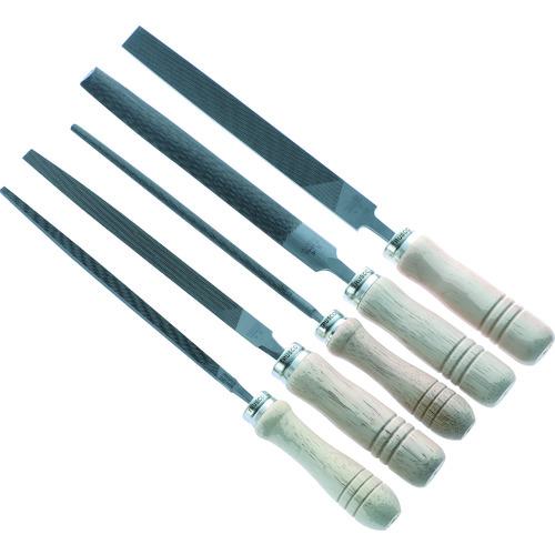 ■TRUSCO 鉄工用ヤスリ 木柄付 5種類セット 中目 刃長150〔品番:TST15002S〕【2066589:0】[店頭受取不可]