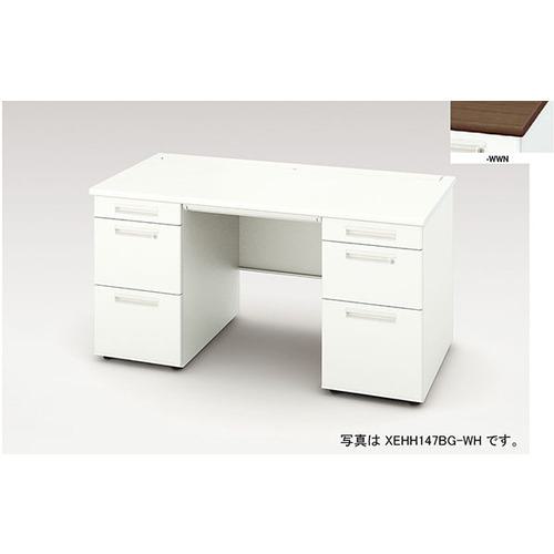 ■NAIKI 両袖デスク XEHH型/天板:ミディアムウォールナット 本体:クリアーホワイト/W1400×D700×H720〔品番:XEHH147BGWMW〕【2175451:0】[送料別途見積り][法人・事業所限定][外直送][店頭受取不可]