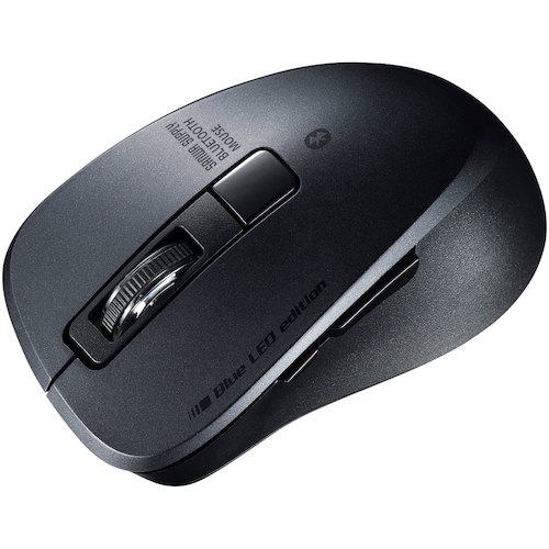 ■SANWA 静音Bluetooth 5.0 ブルーLEDマウス(5ボタン・ブラック)〔品番:MABTBL155BK〕【2462356:0】[法人・事業所限定][外直送元][店頭受取不可]