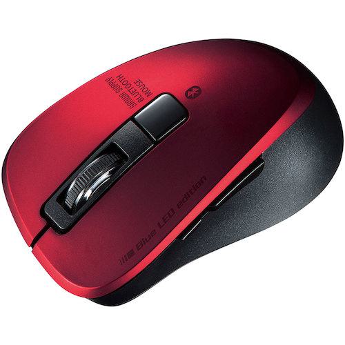 ■SANWA 静音Bluetooth 5.0 ブルーLEDマウス(5ボタン・レッド)〔品番:MABTBL155R〕【2463044:0】[法人・事業所限定][外直送元][店頭受取不可]