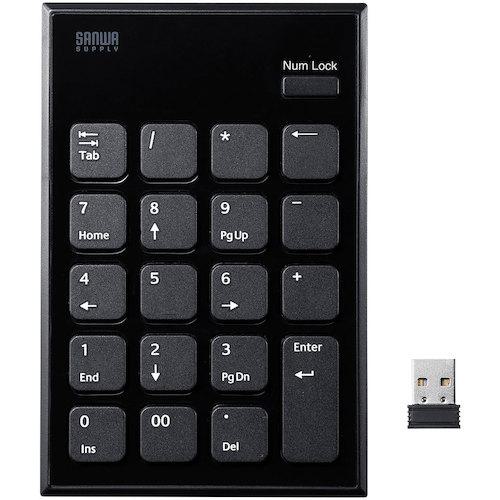 ■SANWA 静音ワイヤレステンキー〔品番:NTWL23BK〕【2465192:0】[法人・事業所限定][外直送元][店頭受取不可]