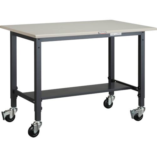 ■TRUSCO 軽荷重作業台高さ調節式(100kg)AWM型 1200X750XH806~1016 φ100キャスター付 ダークグレー色〔..