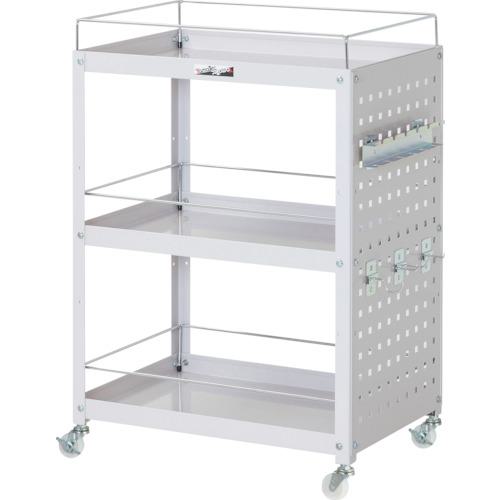 ■ヤマテック コンビニワゴン ナイロンキャスター パンチングパネル・コボレ止め付3段 W600×D400×H870mm パールピンク〔品番:WCPFN3P〕【3242594:0】[法人・事業所限定][外直送元][店頭受取不可]