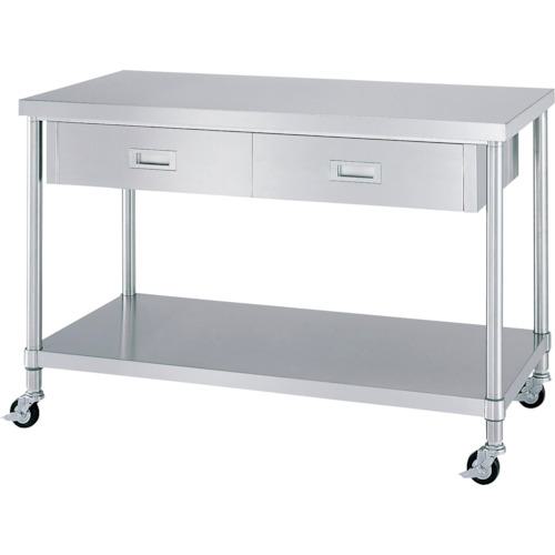 ■シンコー ステンレス(SUS304)作業台片面引出付ベタ板棚キャスター付 φ75ウレタン車 ステンレス金具 1500×450×800〔品番:WDBNC15045800SU75〕【3242607:0】[法人・事業所限定][外直送元][店頭受取不可]